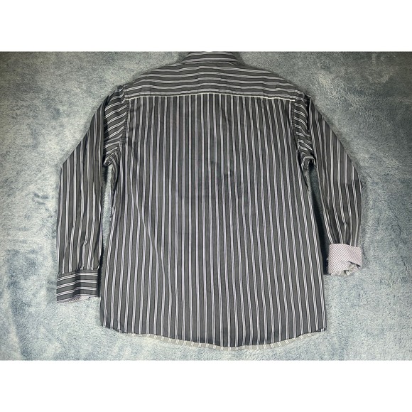 Bugatchi Uomo Mens Shaped Fit Button Down Shirt Black Purple Striped Long Sleeve - Picture 11 of 16